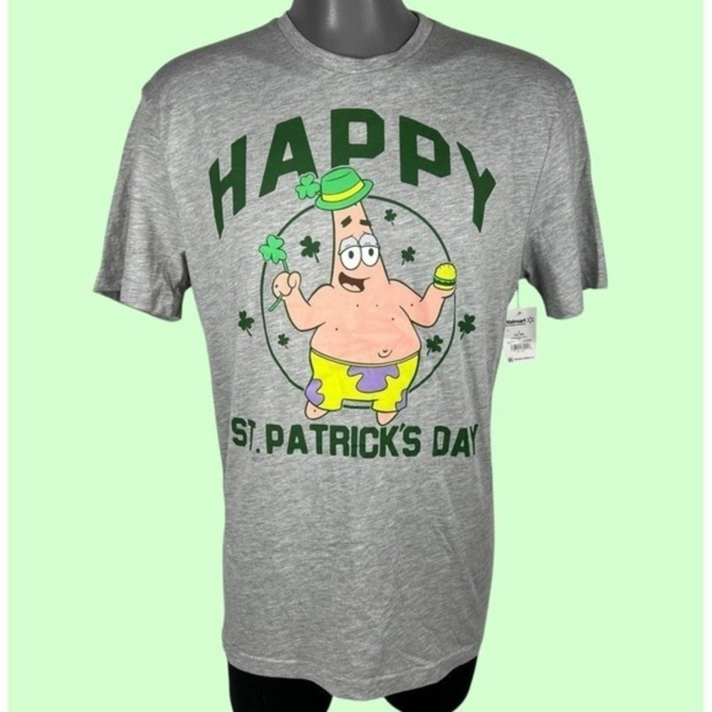 SpongeBob SquarePants Patrick Star St. Patrick's Day T-Shirt Large Gray NEW!